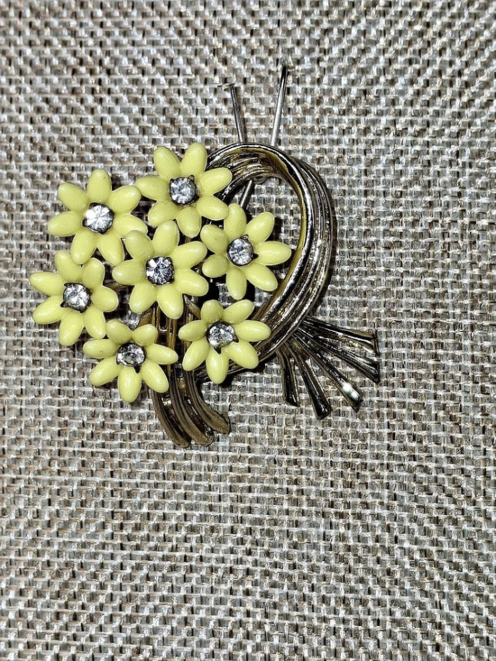 Coro Vintage Yellow Floral Rhinestone Brooch